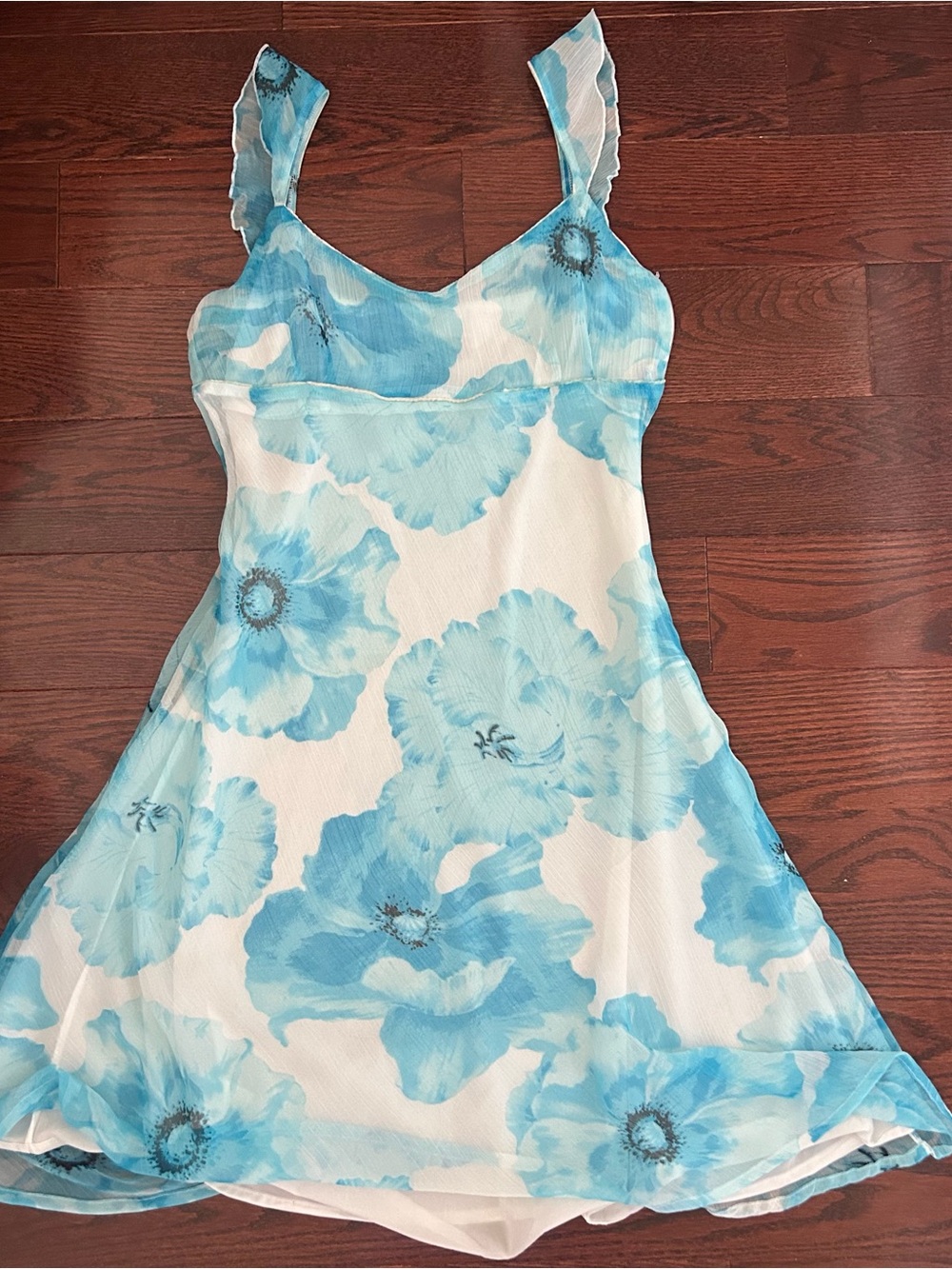 Sleeveless Blue Floral Midi Dress - Light Blue & White